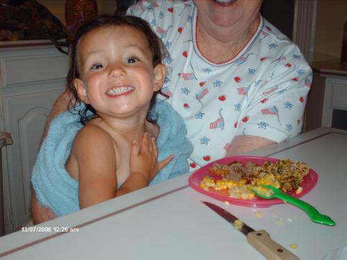 Gracie swam in the kitchen